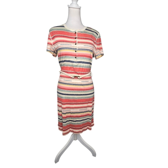 Lauren Jeans Co. Ralph Lauren Short Sleeve Knit Dress Stripes Midi Dress Sz M - Picture 2 of 6